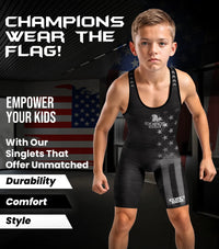 Boys Youth Patriot Wrestling Singlets (Black)