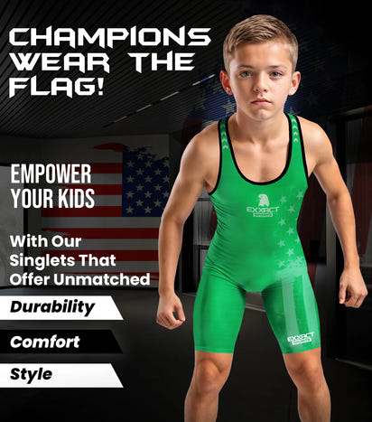 Boys Youth Patriot Wrestling Singlets (Green)