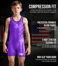Boys Youth Patriot Wrestling Singlets (Purple)