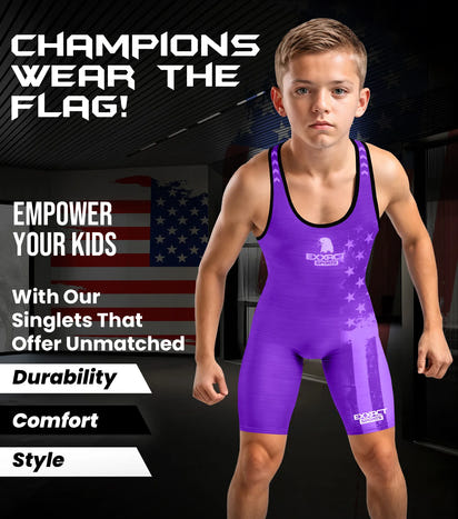 Boys Youth Patriot Wrestling Singlets (Purple)