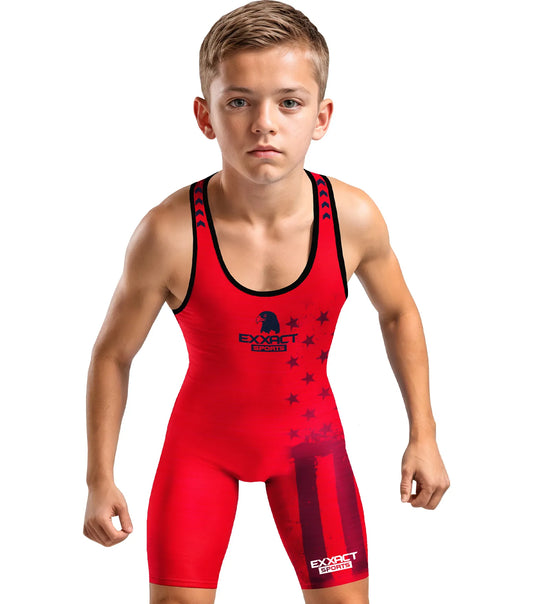 Boys Youth Patriot Wrestling Singlets (Red)