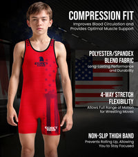 Boys Youth Patriot Wrestling Singlets (Red)