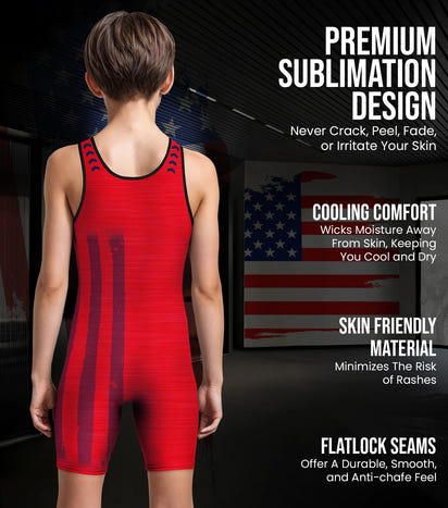 Boys Youth Patriot Wrestling Singlets (Red)