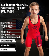 Boys Youth Patriot Wrestling Singlets (Red)