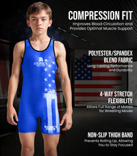 Boys Youth Patriot Wrestling Singlets (Royal Blue)