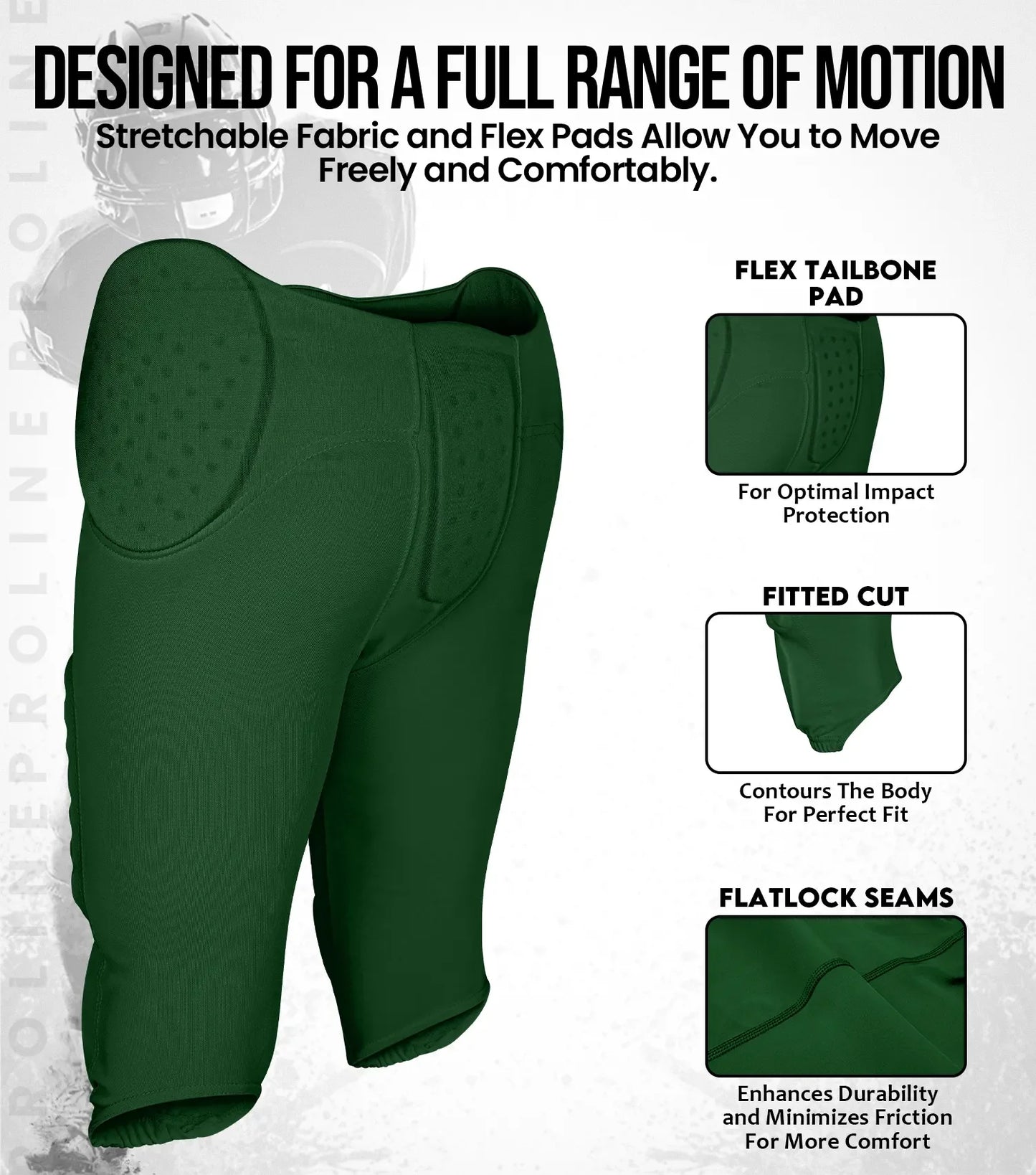 Proline Men's Integrated Football Pants with 7 Flex Pads Dark Green (Adult)