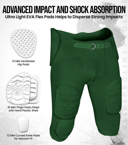Proline Men's Integrated Football Pants with 7 Flex Pads Dark Green (Adult)