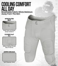 Proline Men's Integrated Football Pants with 7 Flex Pads Silver (Adult)
