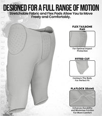 Proline Men's Integrated Football Pants with 7 Flex Pads Silver (Adult)