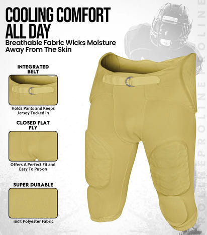 Proline Men's Integrated Football Pants with 7 Flex Pads Vegas Gold (Adult)