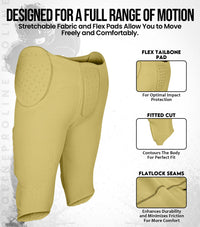Proline Men's Integrated Football Pants with 7 Flex Pads Vegas Gold (Adult)