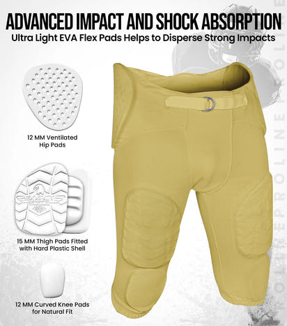 Proline Men's Integrated Football Pants with 7 Flex Pads Vegas Gold (Adult)