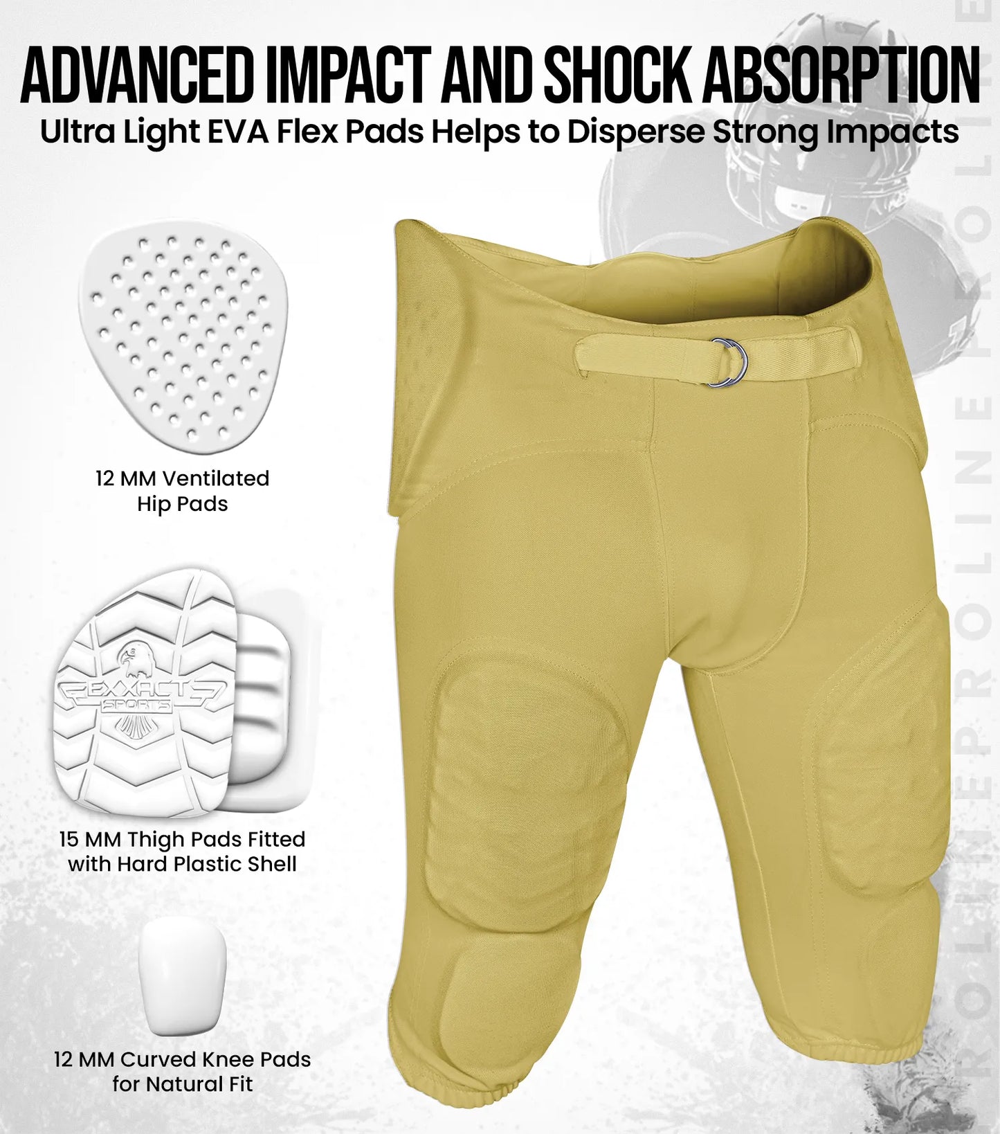 Proline Men's Integrated Football Pants with 7 Flex Pads Vegas Gold (Adult)