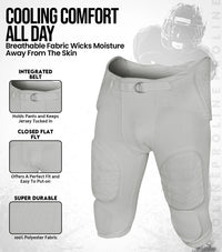 Proline Boys Integrated Football Pants with 7 Flex Pads Silver (Youth)
