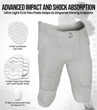 Proline Boys Integrated Football Pants with 7 Flex Pads Silver (Youth)