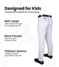 Pull-Up Boys Baseball Pants with Adjustable Drawstring, Full Length & Open Bottom