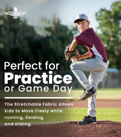 Pull-Up Boys Baseball Pants with Adjustable Drawstring, Full Length & Open Bottom (White)