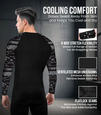 Men's Black Camo BJJ Rash Guard Long Sleeve