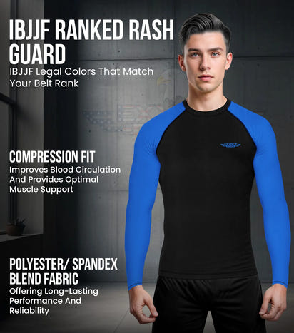 Men's Royal Blue BJJ Rash Guard Long Sleeve