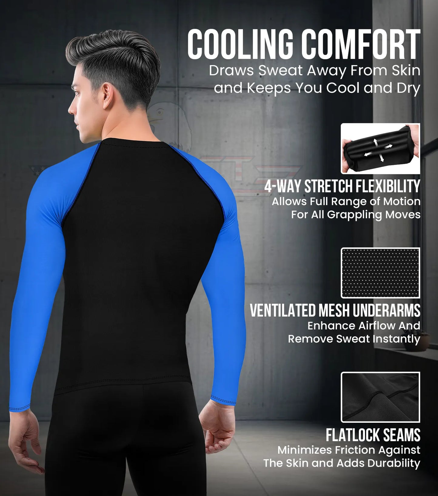 Men's Royal Blue BJJ Rash Guard Long Sleeve