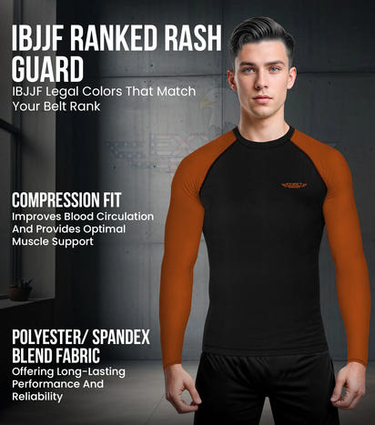 Men's Brown BJJ Rash Guard Long Sleeve