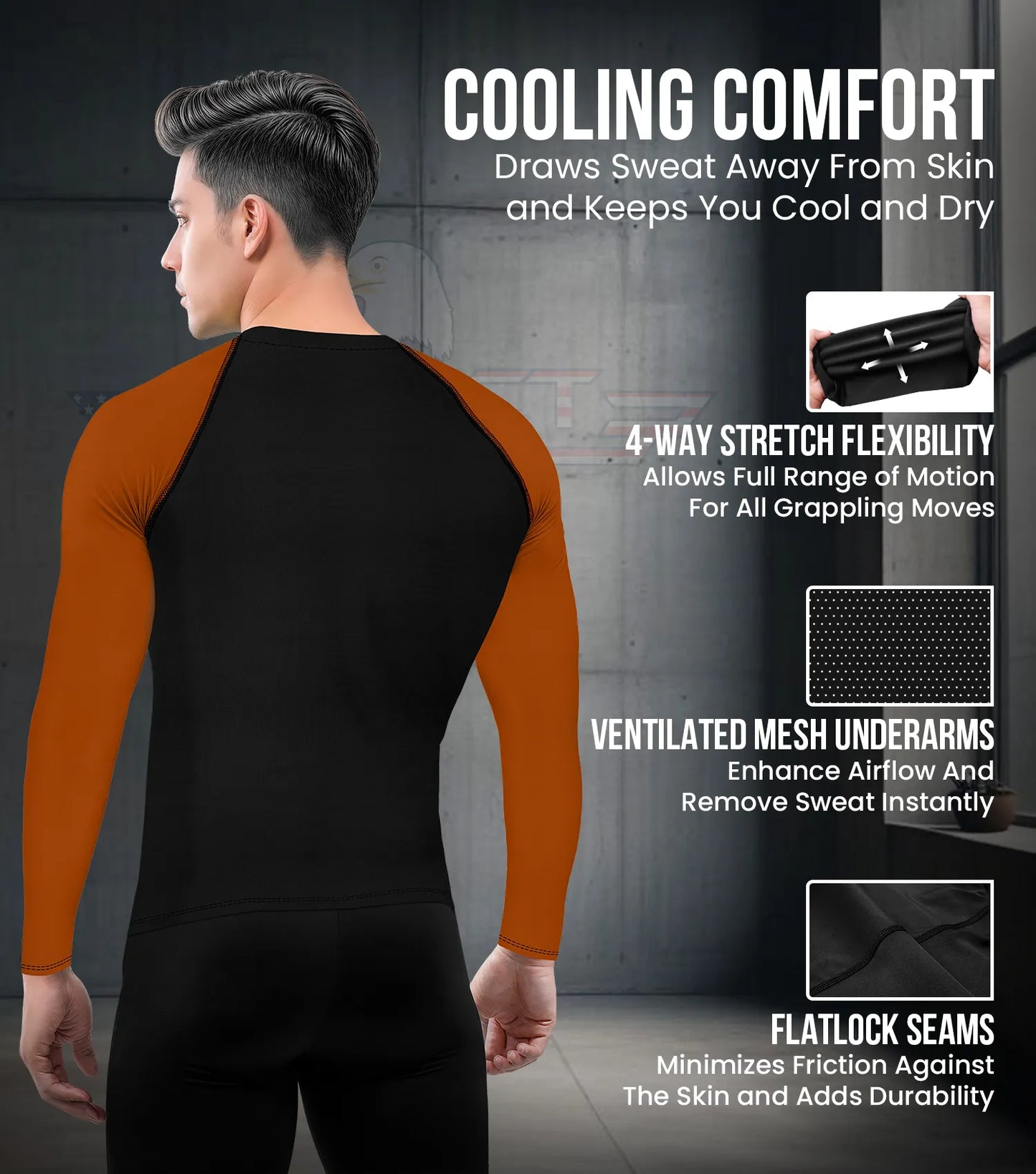 Men's Brown BJJ Rash Guard Long Sleeve