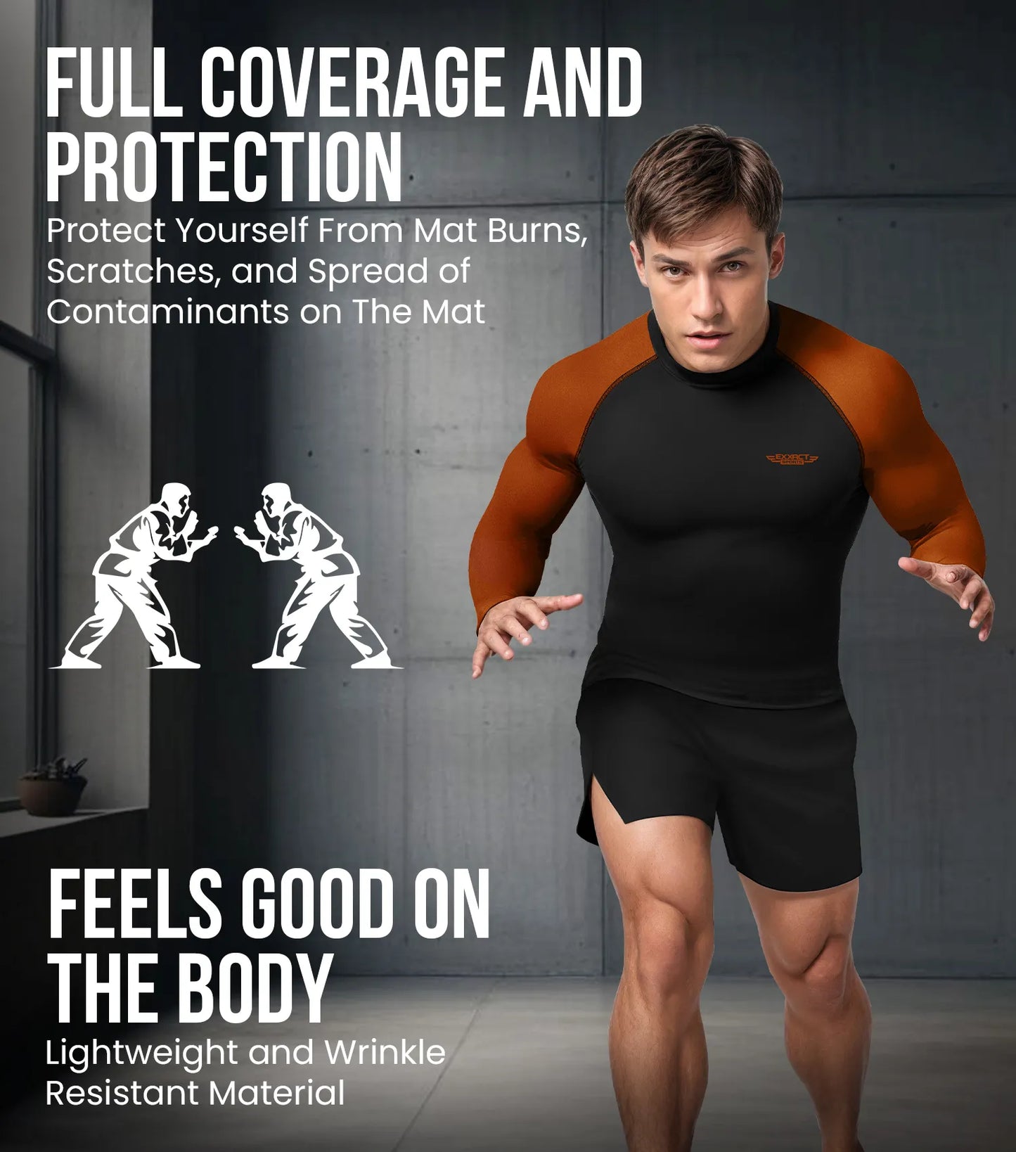 Men's Brown BJJ Rash Guard Long Sleeve