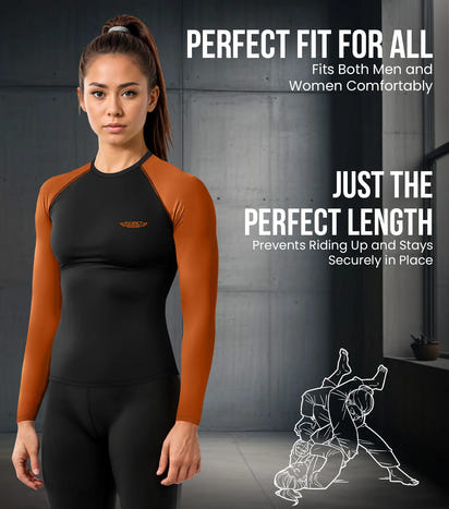 Men's Brown BJJ Rash Guard Long Sleeve