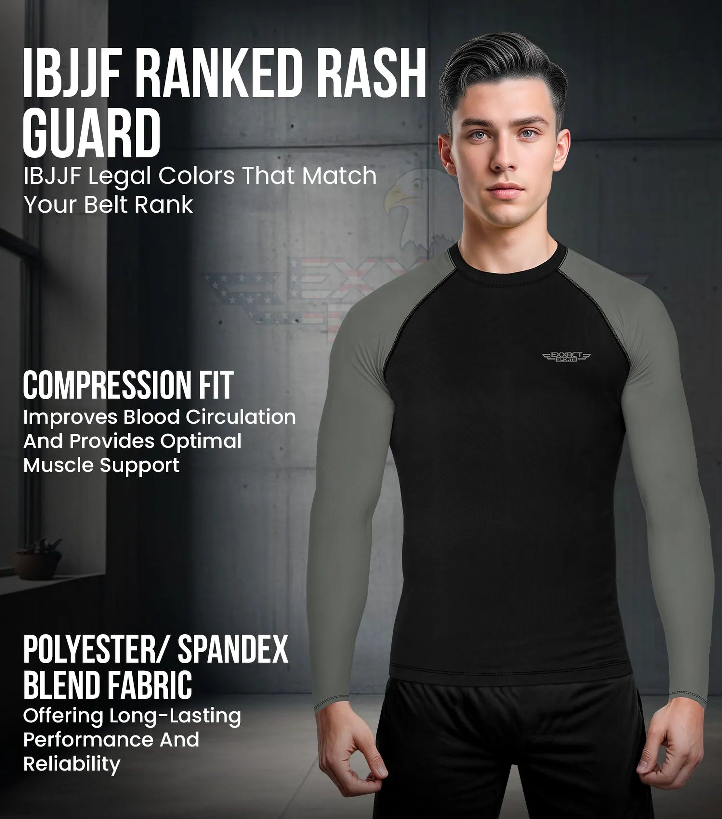 Men's Gray BJJ Rash Guard Long Sleeve