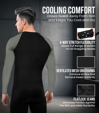 Men's Gray BJJ Rash Guard Long Sleeve