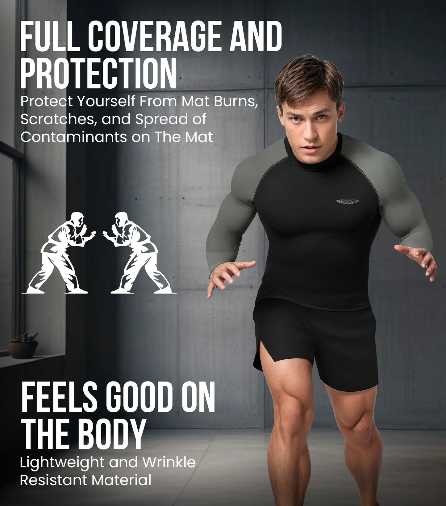 Men's Gray BJJ Rash Guard Long Sleeve