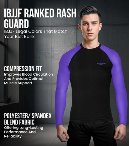 Men's Purple BJJ Rash Guard Long Sleeve