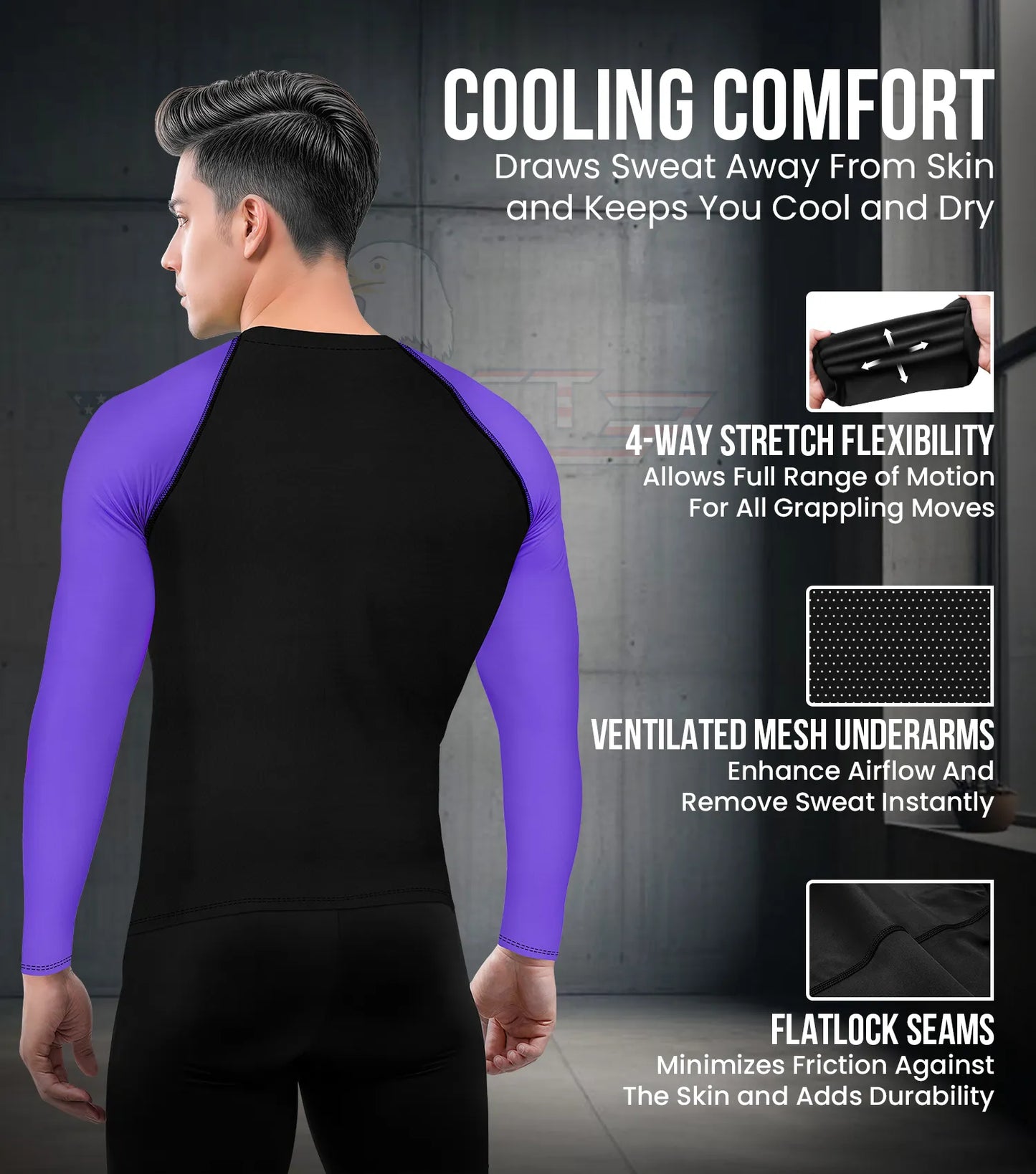 Men's Purple BJJ Rash Guard Long Sleeve