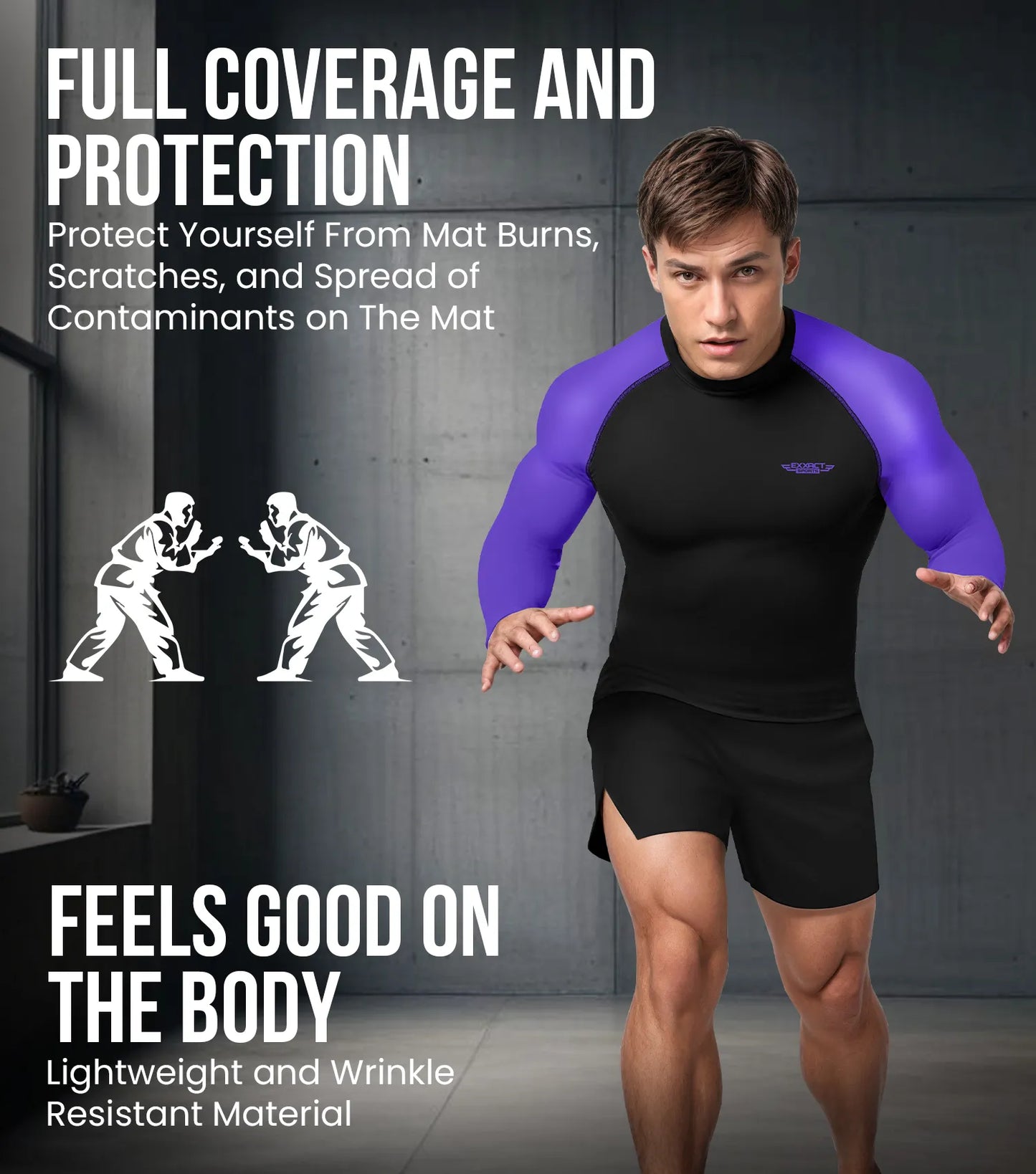 Men's Purple BJJ Rash Guard Long Sleeve