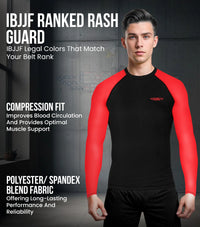 Men's Red BJJ Rash Guard Long Sleeve