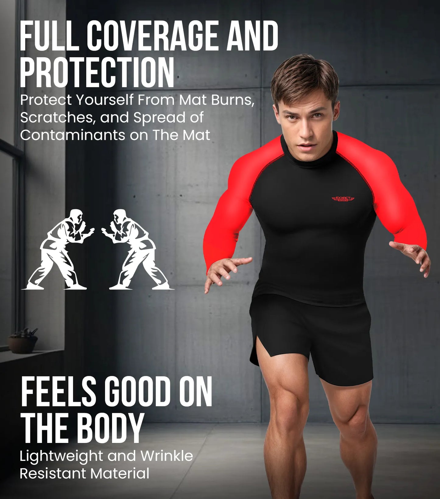 Men's Red BJJ Rash Guard Long Sleeve