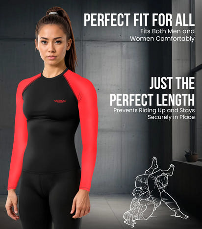 Men's Red BJJ Rash Guard Long Sleeve