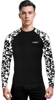 Men's Black & White Camo BJJ Rash Guard Long Sleeve