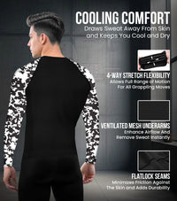 Men's Black & White Camo BJJ Rash Guard Long Sleeve