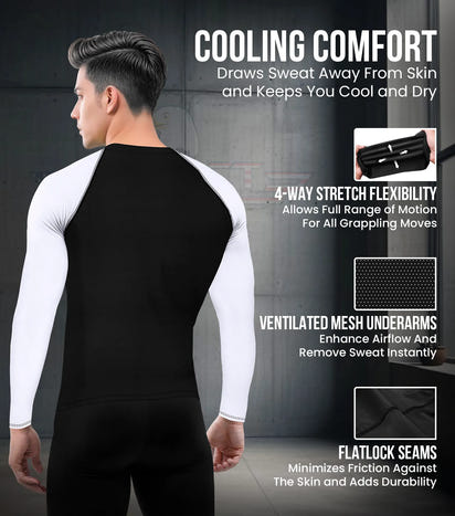 Men's White BJJ Rash Guard Long Sleeve