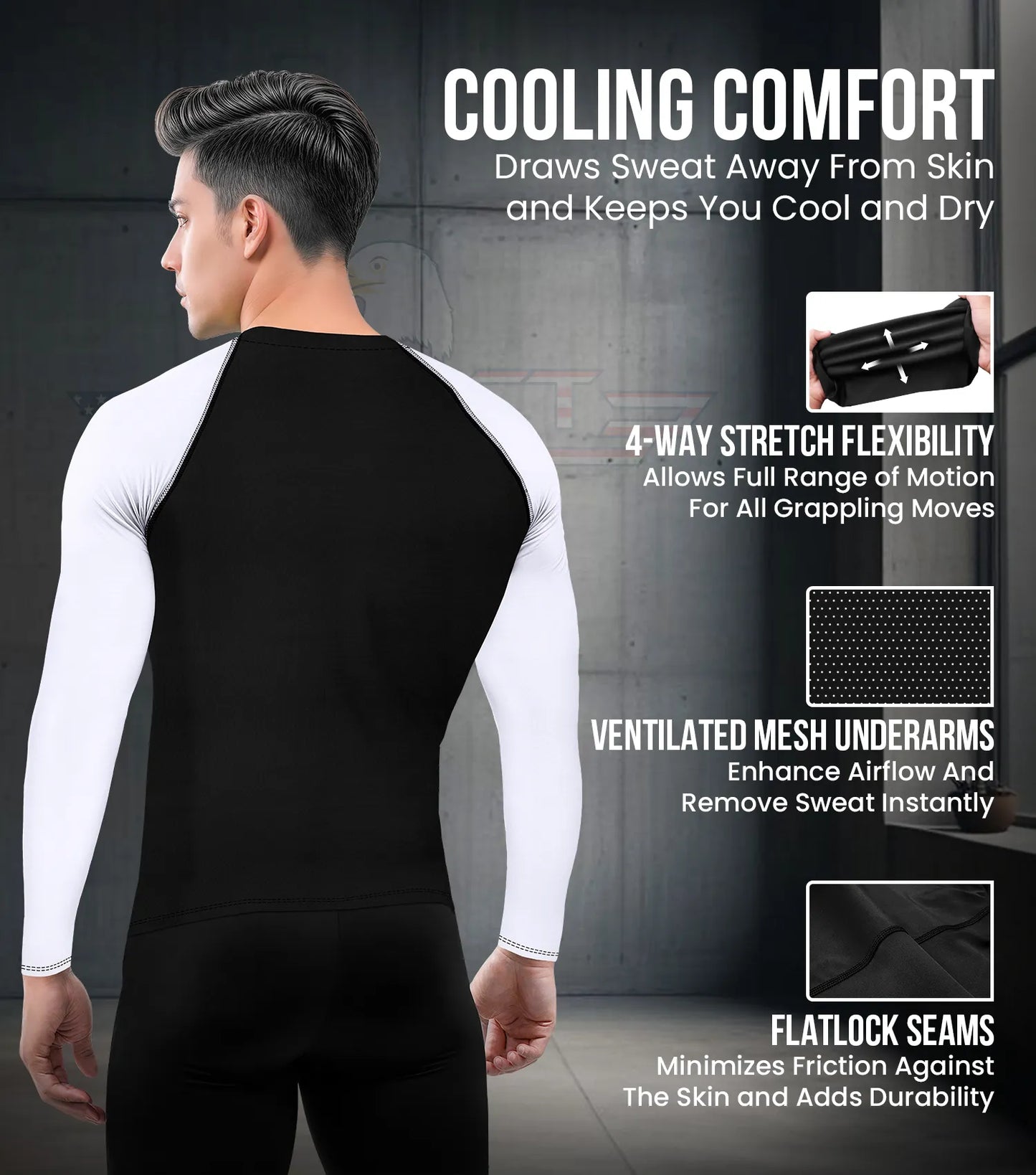 Men's White BJJ Rash Guard Long Sleeve