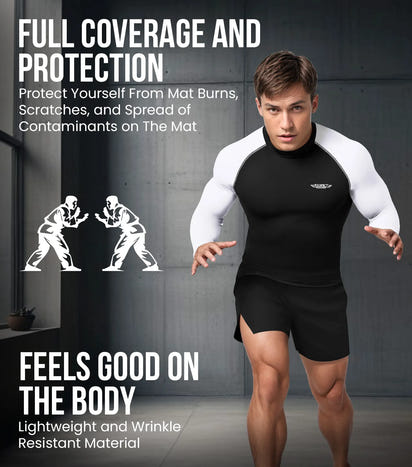 Men's White BJJ Rash Guard Long Sleeve
