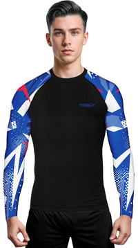 Men's Blue Texture BJJ Rash Guard Long Sleeve