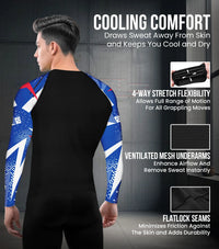 Men's Blue Texture BJJ Rash Guard Long Sleeve