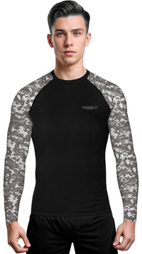Men's Gray Camo BJJ Rash Guard Long Sleeve