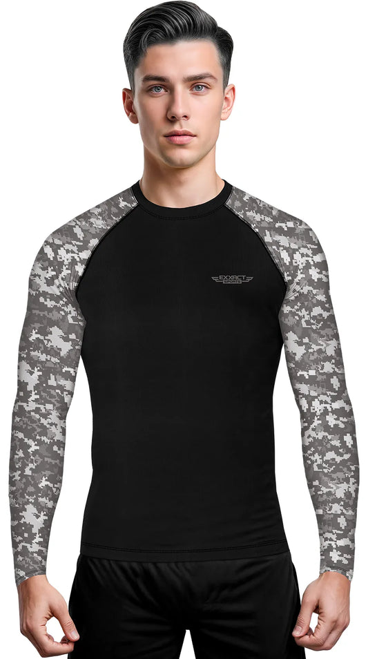 Men's Gray Camo BJJ Rash Guard Long Sleeve