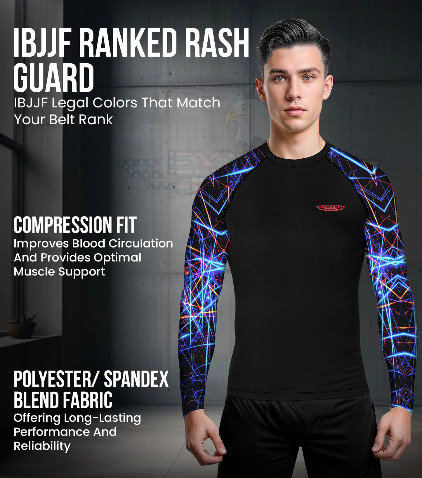Men's Lazer BJJ Rash Guard Long Sleeve