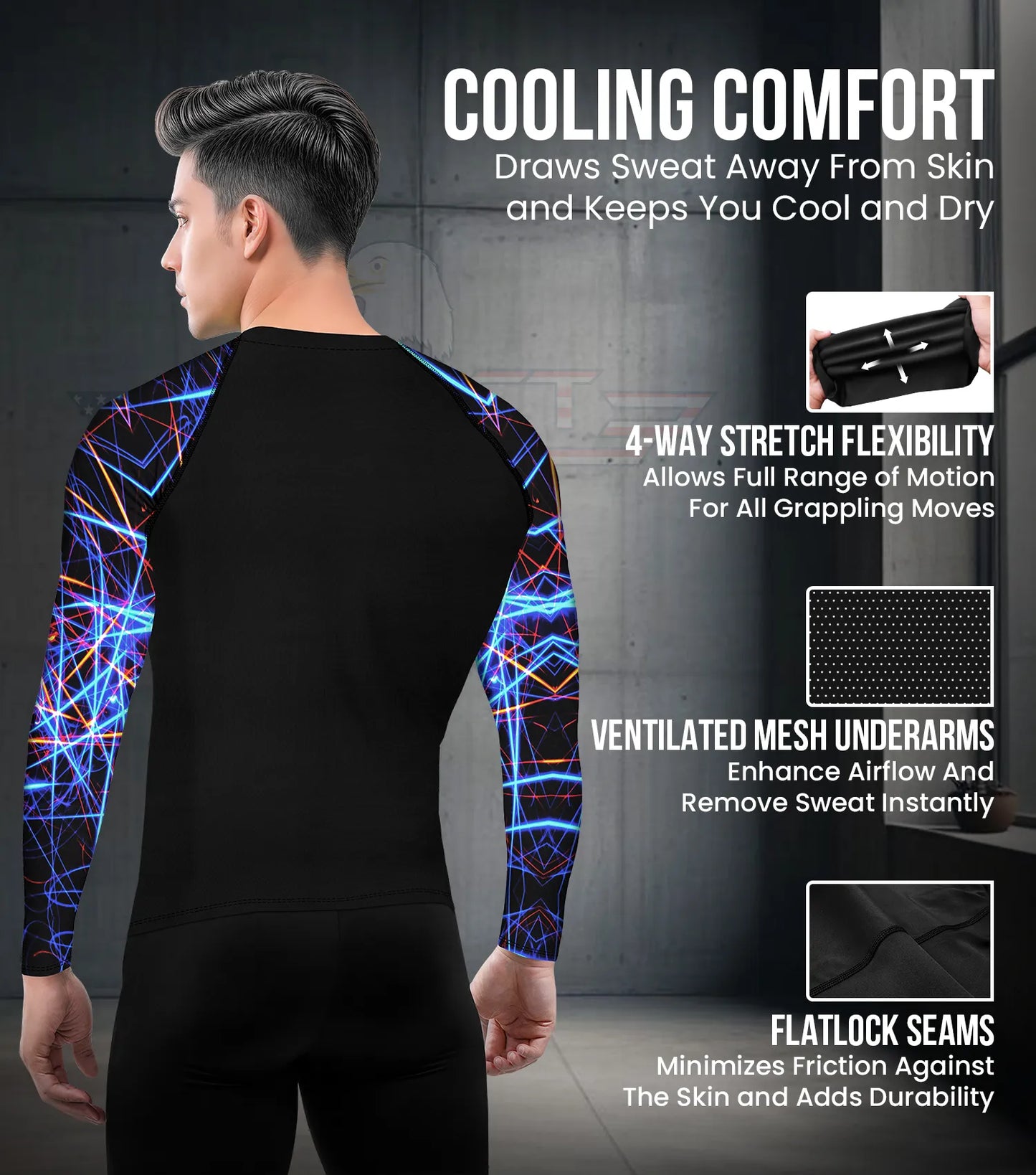 Men's Lazer BJJ Rash Guard Long Sleeve