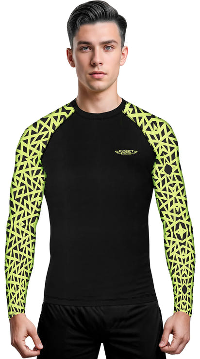 Men's Neon Green Texture BJJ Rash Guard Long Sleeve
