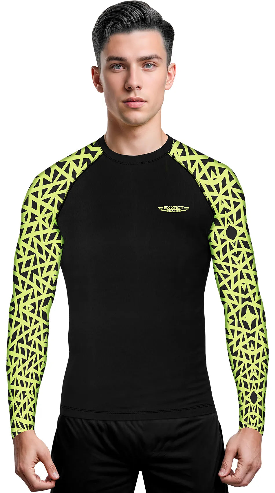 Men's Neon Green Texture BJJ Rash Guard Long Sleeve